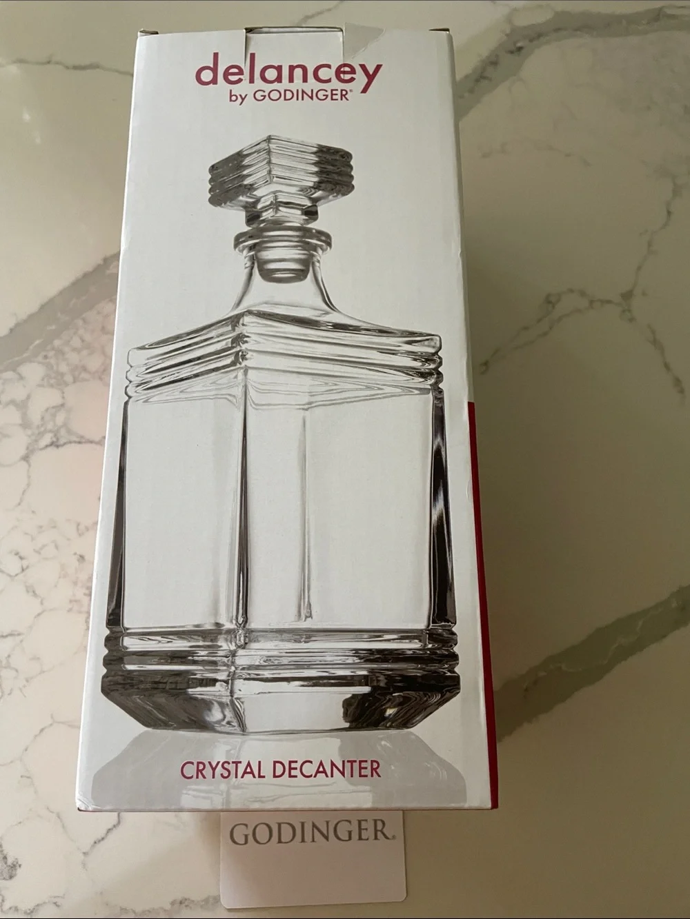 Godinger Clear Crystal Square Decanter with Geometric Stopper
